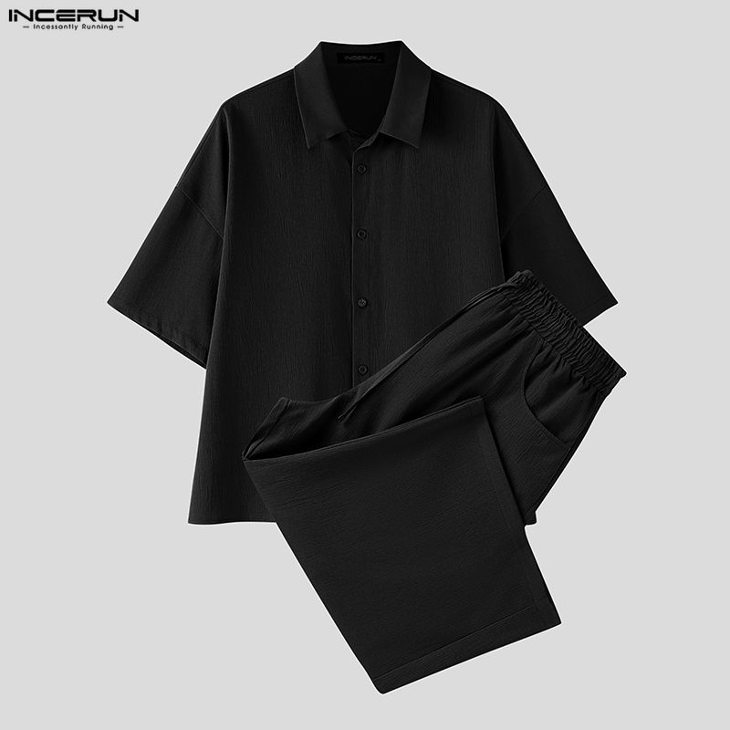 Fashion Streetwear - INCERUN Men's Sets Solid Lapel Short