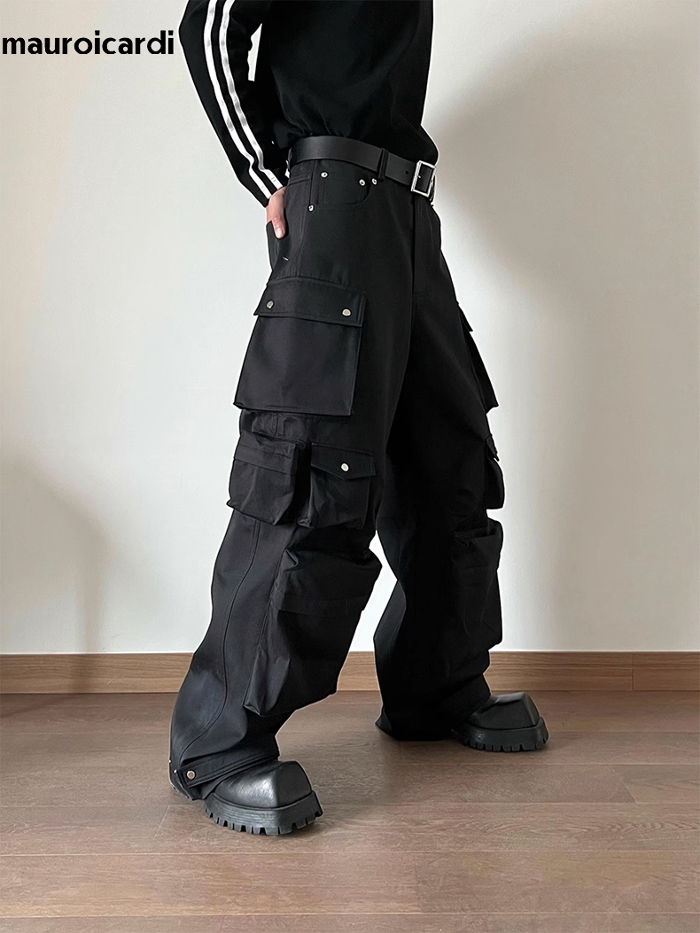 Techwear Pants Tactical - Mauroicardi Spring Autumn Cool Black Wide