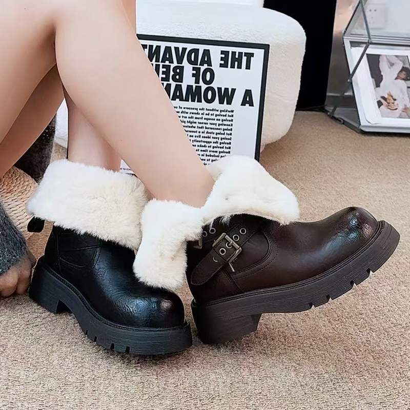 Street Fashion Walk - Fur Ankle Boots Women Flats Designer