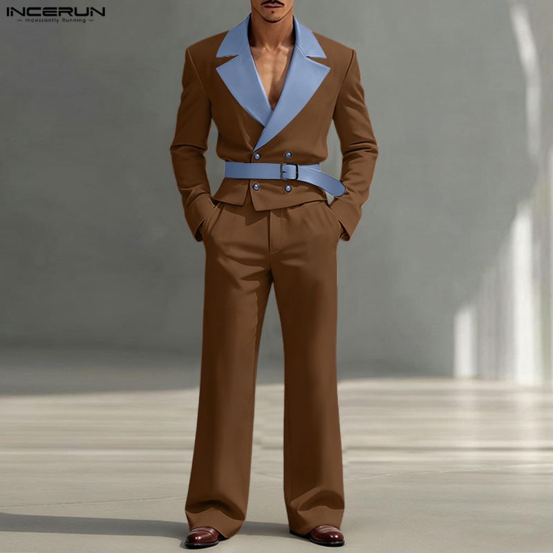 INCERUN Men Sets Patchwork Lon - Fashion Streetwear avaliação e preço