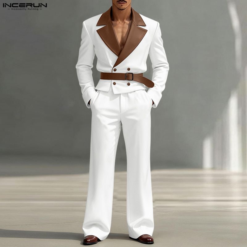 INCERUN Men Sets Patchwork Lon - Fashion Streetwear avaliação e preço