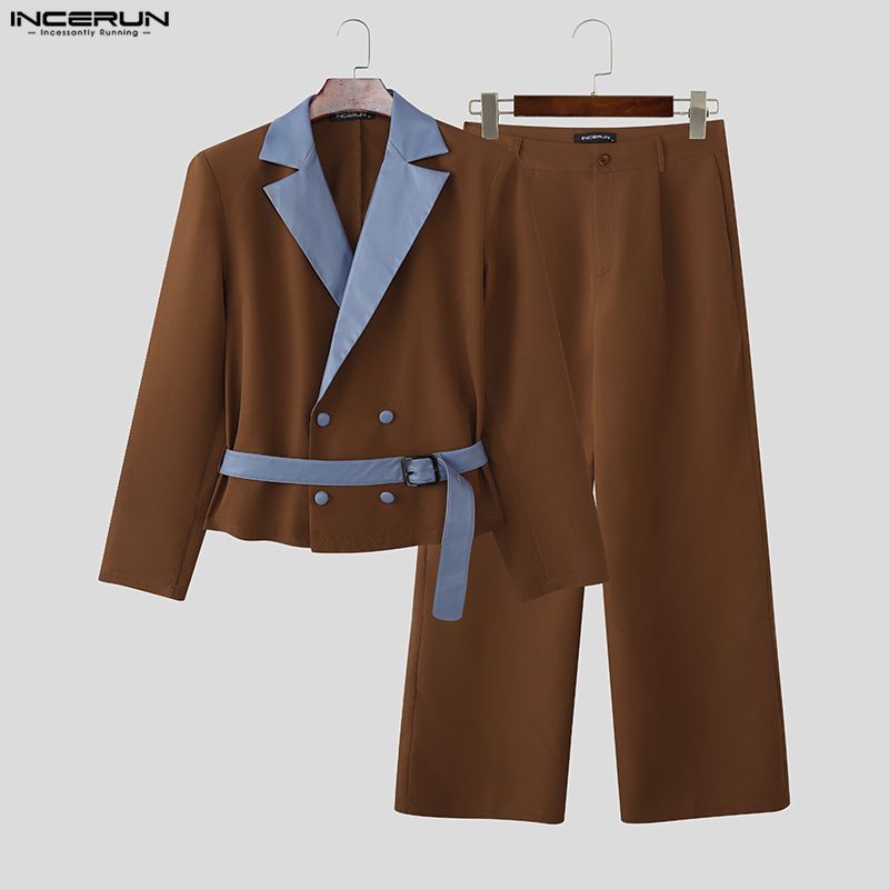 INCERUN Men Sets Patchwork Lon - Fashion Streetwear avaliação e preço