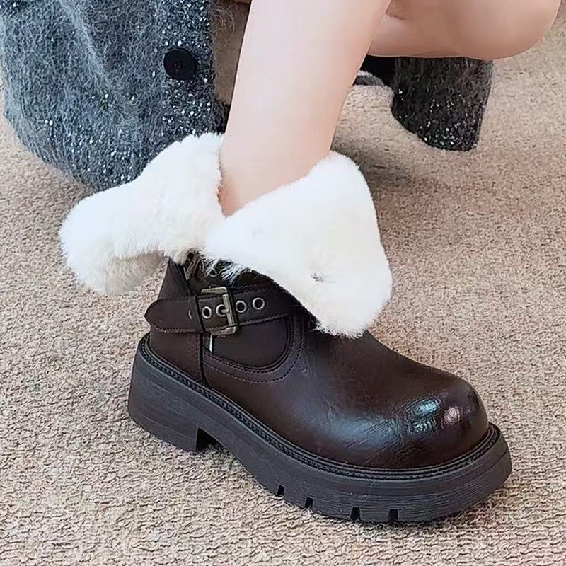 Fur Ankle Boots Women Flats De - Street Fashion Walk avaliação e preço
