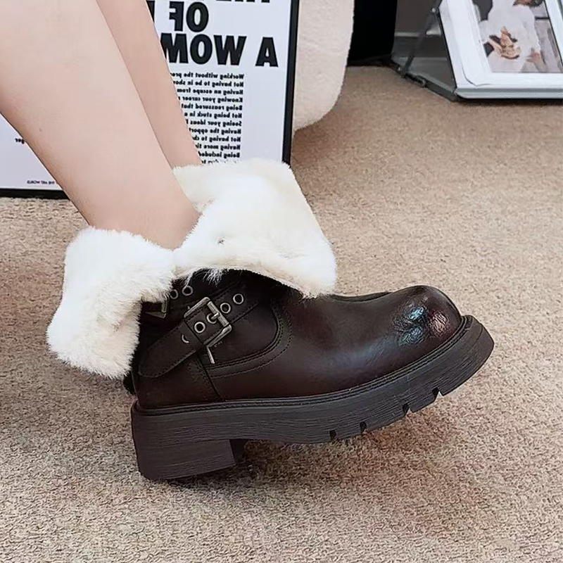 Fur Ankle Boots Women Flats De - Street Fashion Walk avaliação e preço