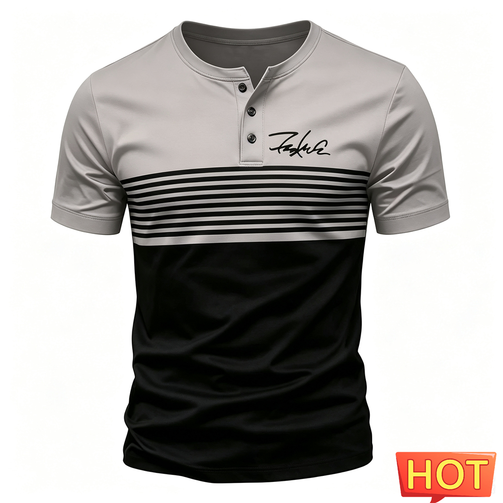 Summer Simple Men's Henley Shi - Fashion Streetwear avaliação e preço