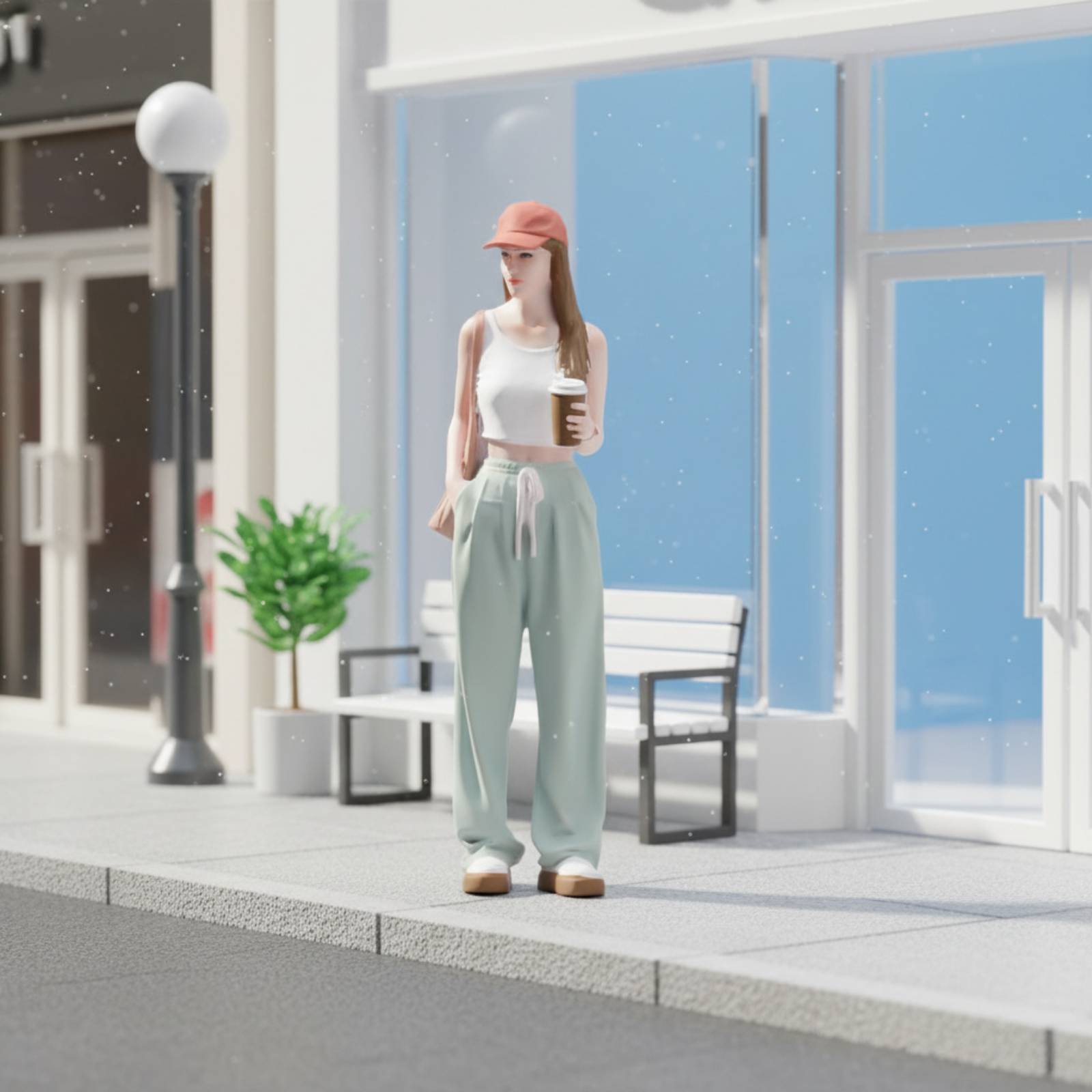 Girl Figure Holding Coffee Col - Street Fashion Pose avaliação e preço